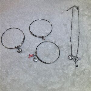 Breast Cancer Awareness Necklace & Charm Bracelet Set